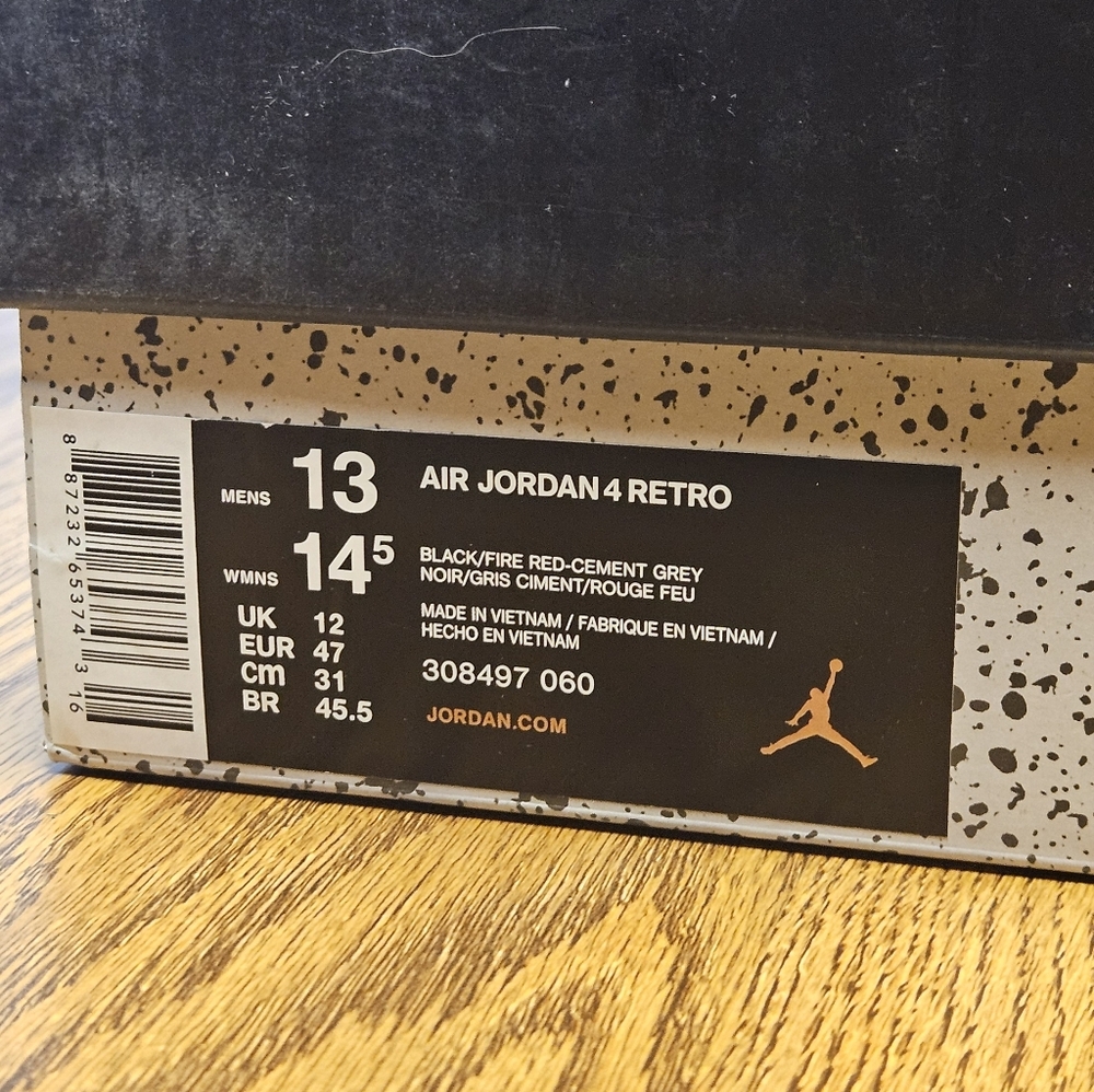 New Jordan Retro Bred 4 Men's Size 13 Shoes - Picture 8 of 13